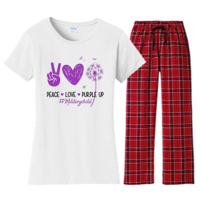 Peace Love Purple Up Military Child Women's Flannel Pajama Set