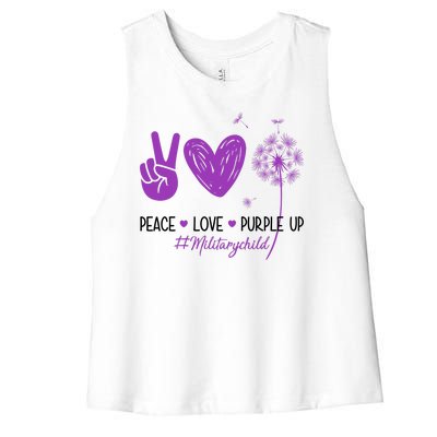 Peace Love Purple Up Military Child Women's Racerback Cropped Tank