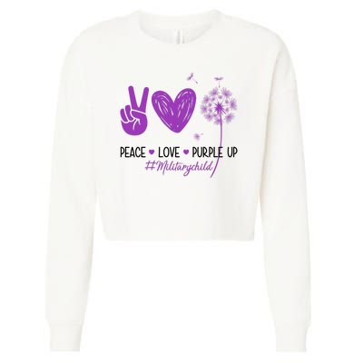 Peace Love Purple Up Military Child Cropped Pullover Crew