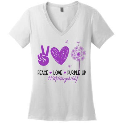 Peace Love Purple Up Military Child Women's V-Neck T-Shirt