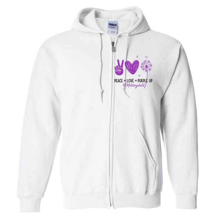 Peace Love Purple Up Military Child Full Zip Hoodie