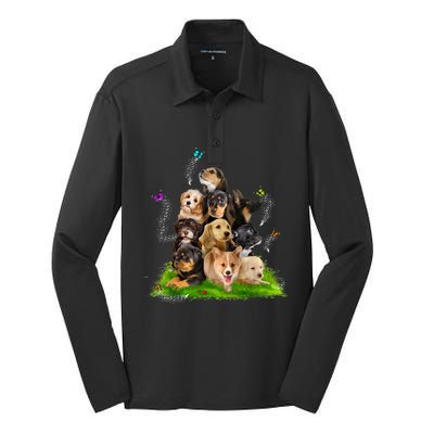 Puppy Lover Puppy Pile Cute Puppy Dog Lover Dog Silk Touch Performance Long Sleeve Polo