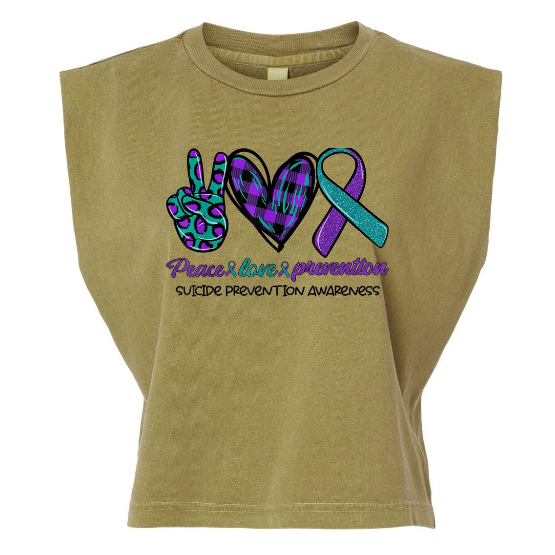 Peace Love Prevention Suicide Prevention Awareness Garment-Dyed Women's Muscle Tee