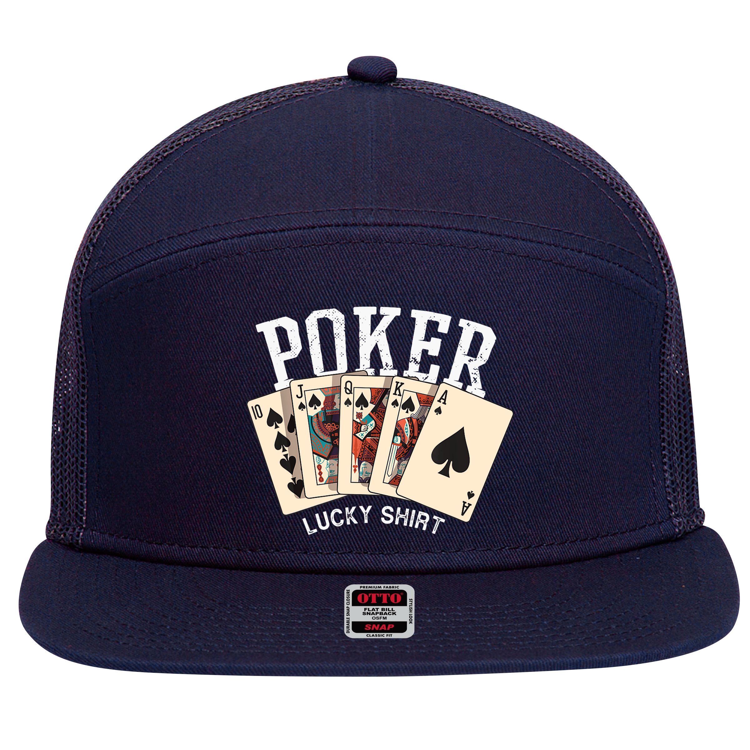 Poker Lucky Poker Player Gambling Funny Poker 7 Panel Mesh Trucker Snapback Hat