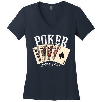 Poker Lucky Poker Player Gambling Funny Poker Women's V-Neck T-Shirt