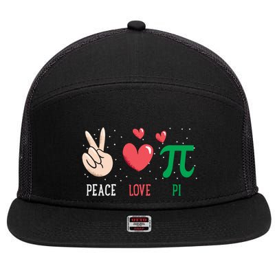 Peace Love Pi Happy Pi Day Funny Pi Day Math Geek Cute Gift 7 Panel Mesh Trucker Snapback Hat