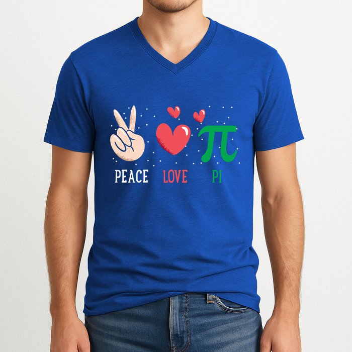 Peace Love Pi Happy Pi Day Funny Pi Day Math Geek Cute Gift V-Neck T-Shirt