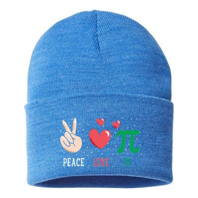 Peace Love Pi Happy Pi Day Funny Pi Day Math Geek Cute Gift Sustainable Knit Beanie