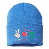 Peace Love Pi Happy Pi Day Funny Pi Day Math Geek Cute Gift Sustainable Knit Beanie