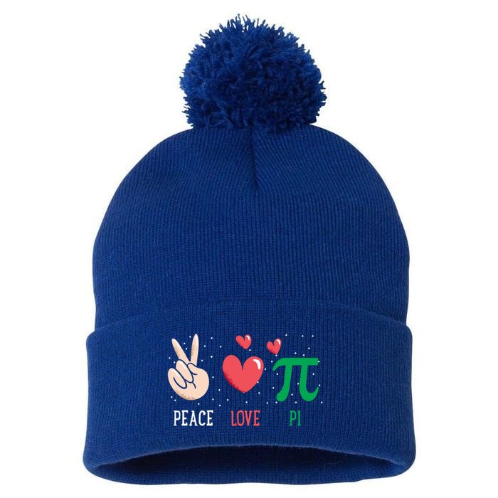 Peace Love Pi Happy Pi Day Funny Pi Day Math Geek Cute Gift Pom Pom 12in Knit Beanie