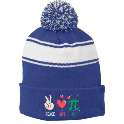Peace Love Pi Happy Pi Day Funny Pi Day Math Geek Cute Gift Stripe Pom Pom Beanie
