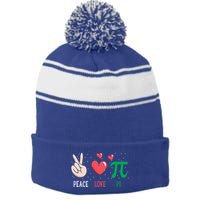 Peace Love Pi Happy Pi Day Funny Pi Day Math Geek Cute Gift Stripe Pom Pom Beanie
