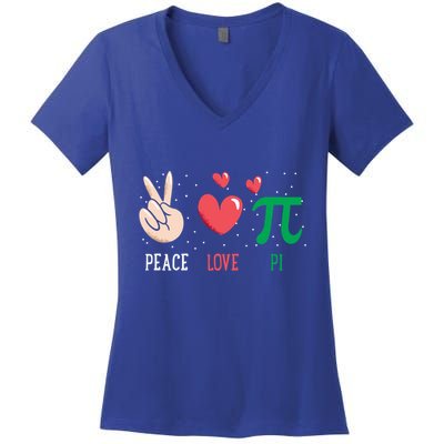 Peace Love Pi Happy Pi Day Funny Pi Day Math Geek Cute Gift Women's V-Neck T-Shirt