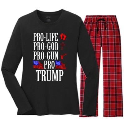 Pro Life Pro God Pro Gun Pro Trump 2024 Women's Long Sleeve Flannel Pajama Set 