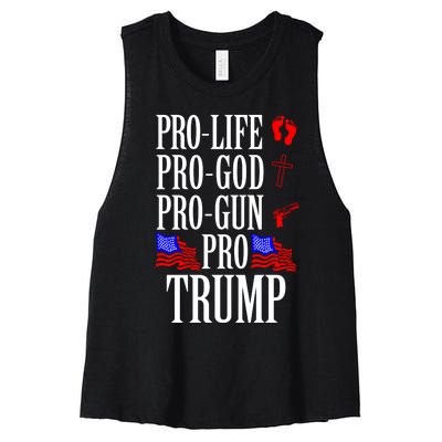 Pro Life Pro God Pro Gun Pro Trump 2024 Women's Racerback Cropped Tank