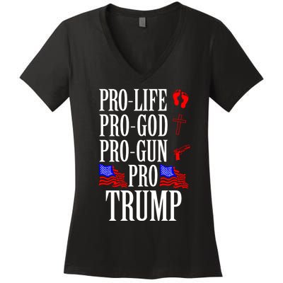 Pro Life Pro God Pro Gun Pro Trump 2024 Women's V-Neck T-Shirt