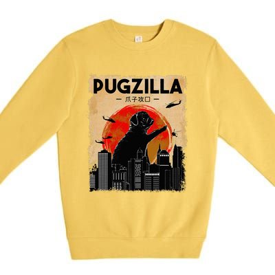 Pug Lover Pugzilla Funny Pug Funny Dog  Premium Crewneck Sweatshirt