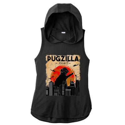 Pug Lover Pugzilla Funny Pug Funny Dog  Ladies PosiCharge Tri-Blend Wicking Draft Hoodie Tank