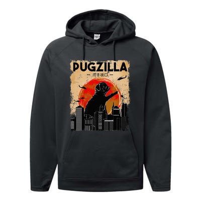 Pug Lover Pugzilla Funny Pug Funny Dog  Performance Fleece Hoodie