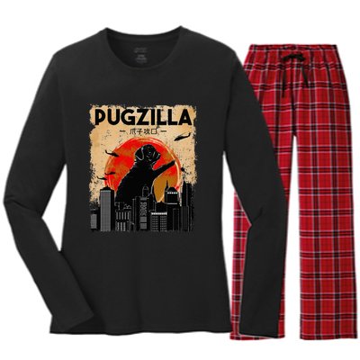 Pug Lover Pugzilla Funny Pug Funny Dog  Women's Long Sleeve Flannel Pajama Set 