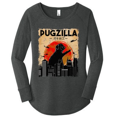 Pug Lover Pugzilla Funny Pug Funny Dog  Women's Perfect Tri Tunic Long Sleeve Shirt