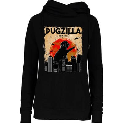 Pug Lover Pugzilla Funny Pug Funny Dog  Womens Funnel Neck Pullover Hood