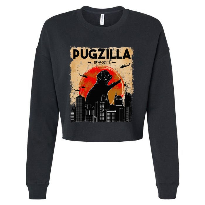 Pug Lover Pugzilla Funny Pug Funny Dog  Cropped Pullover Crew