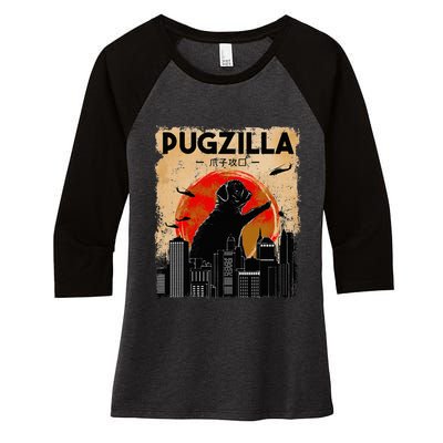 Pug Lover Pugzilla Funny Pug Funny Dog  Women's Tri-Blend 3/4-Sleeve Raglan Shirt