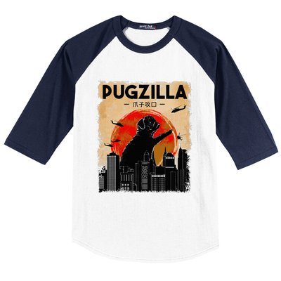 Pug Lover Pugzilla Funny Pug Funny Dog  Baseball Sleeve Shirt