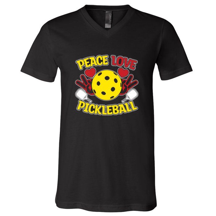 Peace Love Pickleball Sport Gift Pickleball Player V-Neck T-Shirt