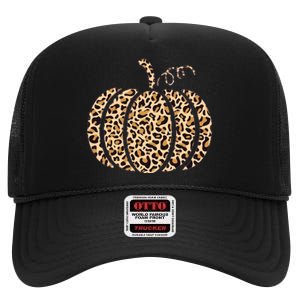 Pumpkin Leopard Print Cheetah Fall Thanksgiving High Crown Mesh Back Trucker Hat