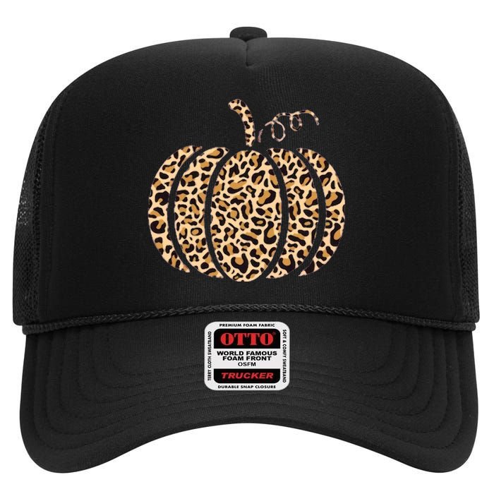 Pumpkin Leopard Print Cheetah Fall Thanksgiving High Crown Mesh Back Trucker Hat