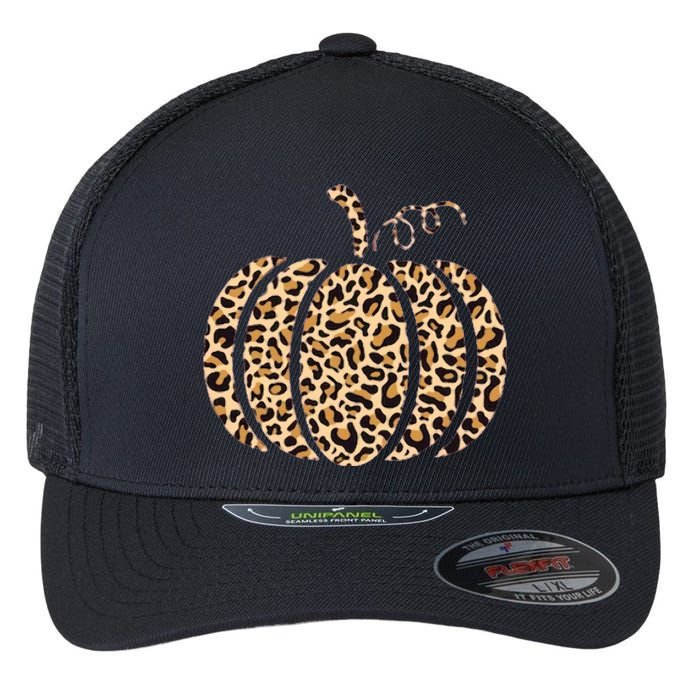 Pumpkin Leopard Print Cheetah Fall Thanksgiving Flexfit Unipanel Trucker Cap