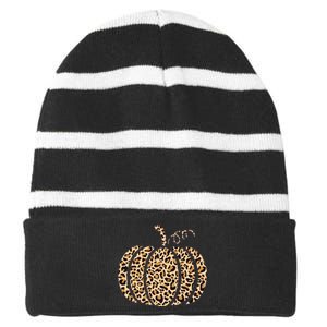 Pumpkin Leopard Print Cheetah Fall Thanksgiving Striped Beanie with Solid Band