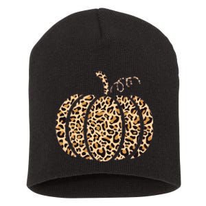 Pumpkin Leopard Print Cheetah Fall Thanksgiving Short Acrylic Beanie