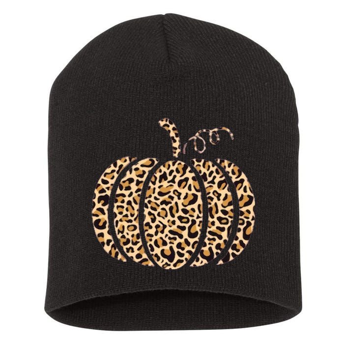 Pumpkin Leopard Print Cheetah Fall Thanksgiving Short Acrylic Beanie