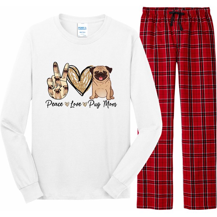 Peace Love Pug Mom Funny Dog Mom Puppy Lover Mother's Day Long Sleeve Pajama Set