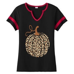 Pumpkin Leopard Print Cheetah Fall  Thanksgiving Ladies Halftime Notch Neck Tee