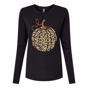 Pumpkin Leopard Print Cheetah Fall  Thanksgiving Womens Cotton Relaxed Long Sleeve T-Shirt