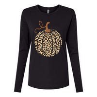 Pumpkin Leopard Print Cheetah Fall  Thanksgiving Womens Cotton Relaxed Long Sleeve T-Shirt