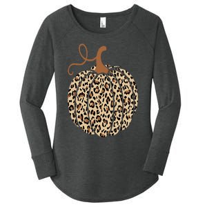 Pumpkin Leopard Print Cheetah Fall  Thanksgiving Women's Perfect Tri Tunic Long Sleeve Shirt