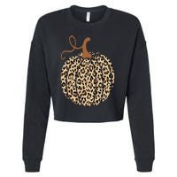 Pumpkin Leopard Print Cheetah Fall  Thanksgiving Cropped Pullover Crew