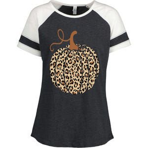 Pumpkin Leopard Print Cheetah Fall  Thanksgiving Enza Ladies Jersey Colorblock Tee