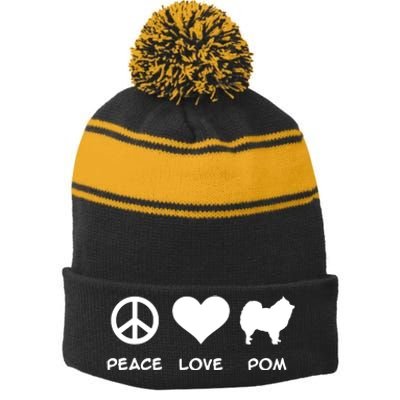 Peace Love Pomeranian Stripe Pom Pom Beanie