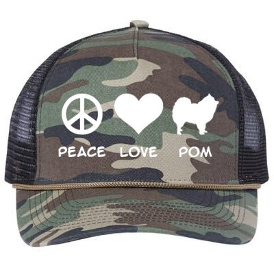 Peace Love Pomeranian Retro Rope Trucker Hat Cap