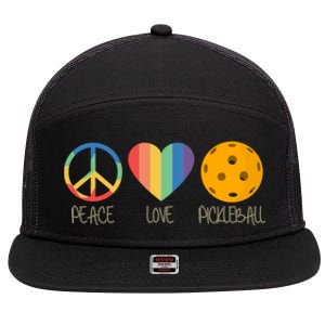 Peace Love Pickleball Gift 7 Panel Mesh Trucker Snapback Hat