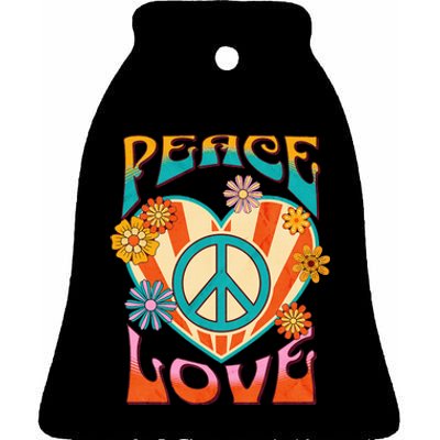 Peace Love Peace Sign 60s 70s Hippie Style Ceramic Bell Ornament