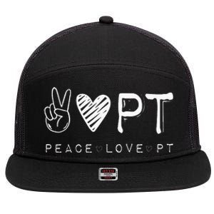 Peace Love PT Physical Therapist Therapy Gift 7 Panel Mesh Trucker Snapback Hat