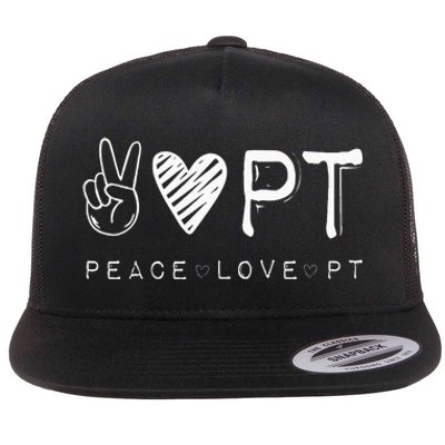 Peace Love PT Physical Therapist Therapy Gift Flat Bill Trucker Hat