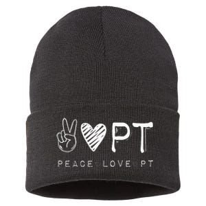 Peace Love PT Physical Therapist Therapy Gift Sustainable Knit Beanie